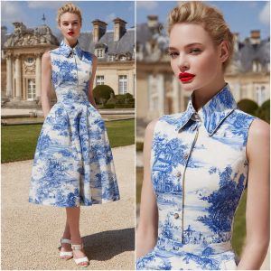 Robe Midi Héloïse – Toile de Jouy